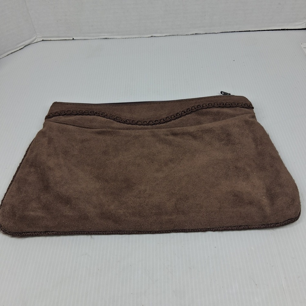 Vtg‎ Italian Brown Suede Clutch Bag Braided Trim Genuine Leather Made in Italy